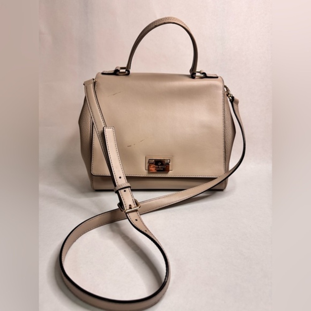 Kate Spade Magnolia Park Laurel Satchel with Crossbody - Beige leather - rehab